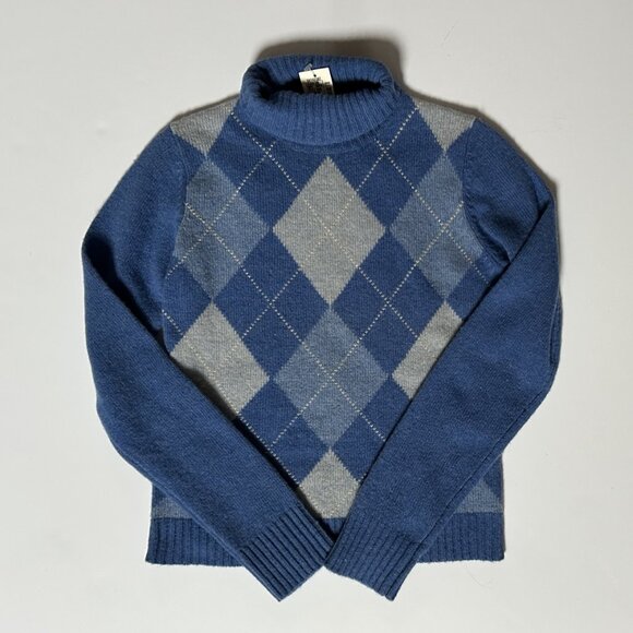 NWT Abercrombie & Fitch Argyle Sweater Small Slim Fit Blue Lambswool Pullover - Picture 1 of 10